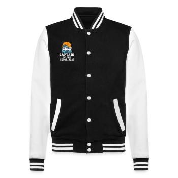 Captain Of The Motor Boat Pontoon King Lake Life - College Sweat Jacket - black/white - Front - Nik (191cm) & Marisol (170cm)