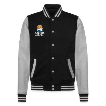 Captain Of The Motor Boat Pontoon King Lake Life - College Sweat Jacket - black/heather grey - Front - Nik (191cm) & Marisol (170cm)