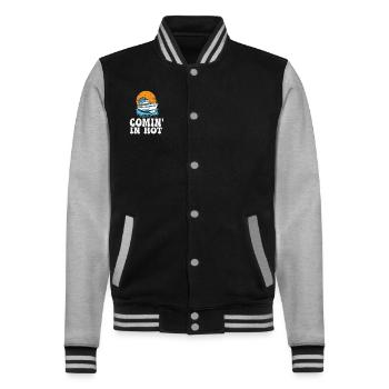 Drôle de citation de bateau à moteur Comin dans Hot Pontooning - Veste Teddy - noir/gris chiné - Devant - Nik (191cm) & Marisol (170cm)