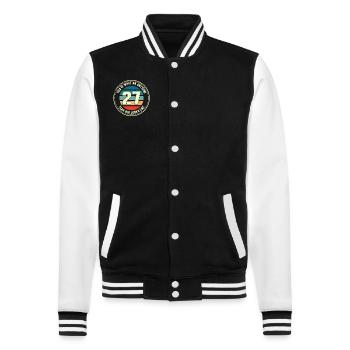 27. Geburtstag so sieht man mit 27 Retro Geschenk - College-Sweatjacke - Schwarz/Weiß - Vorne - Nik (191cm) & Marisol (170cm)