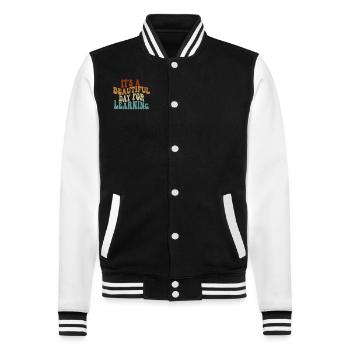 Es ist ein schöner Tag zum Lernen - College-Sweatjacke - Schwarz/Weiß - Vorne - Nik (191cm) & Marisol (170cm)