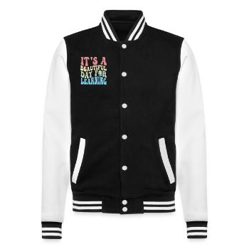 Es ist ein schöner Tag zum Lernen - College-Sweatjacke - Schwarz/Weiß - Vorne - Nik (191cm) & Marisol (170cm)