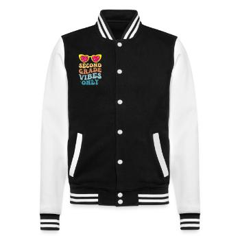 Second Grade Vibes Only Back to School Vintage - College Sweat Jacket - black/white - Front - Nik (191cm) & Marisol (170cm)