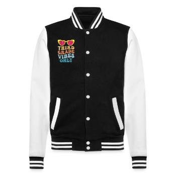 Groovy Back to School nur mit Vibes der dritten Klasse - College-Sweatjacke - Schwarz/Weiß - Vorne - Nik (191cm) & Marisol (170cm)