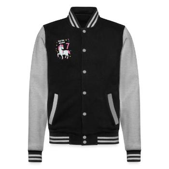 Reiterin Pferd Reitsport 7. Geburtstag Pony Reiten - College-Sweatjacke - Schwarz/Grau meliert - Vorne - Nik (191cm) & Marisol (170cm)