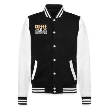 Buchhalter-tabellenkaffee - College-Sweatjacke - Schwarz/Weiß - Vorne - Nik (191cm) & Marisol (170cm)