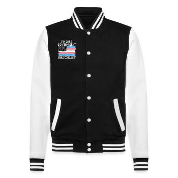 Ich stehe auf einer Beobachtungsliste der Regierung - College-Sweatjacke - Schwarz/Weiß - Vorne - Nik (191cm) & Marisol (170cm)