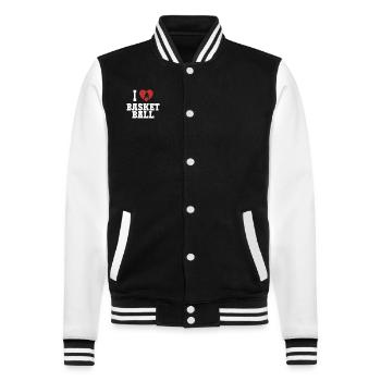 I love Basketball Basketballer Basketballkorb - College-Sweatjacke - Schwarz/Weiß - Vorne - Nik (191cm) & Marisol (170cm)