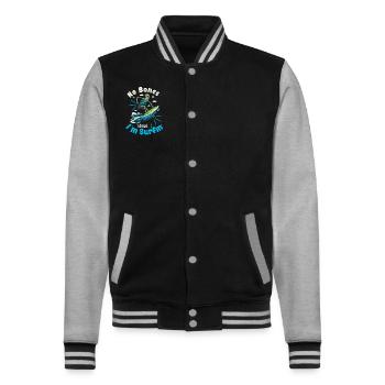 Drôle de surfeur, la plage de squelette Stoke Surf - Veste Teddy - noir/gris chiné - Devant - Nik (191cm) & Marisol (170cm)