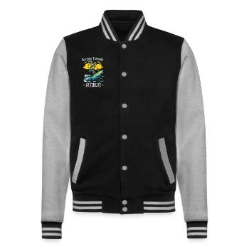 Drôle de surfeur, la plage de squelette Stoke Surf - Veste Teddy - noir/gris chiné - Devant - Nik (191cm) & Marisol (170cm)