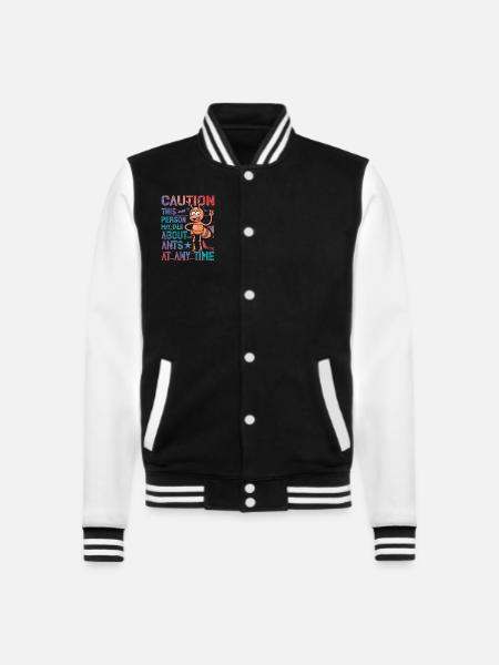 Caution the person may talk about ants at any time - College-Sweatjacke - Schwarz/Weiß
