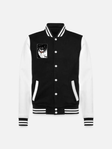 Anime Traurige Augen Gesicht - College-Sweatjacke - Schwarz/Weiß