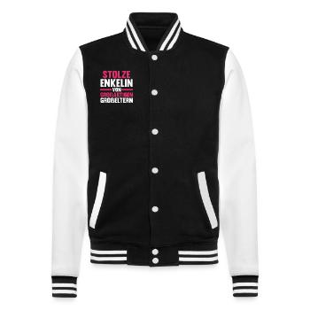 Opa Oma Enkelkind Enkelin - College-Sweatjacke - Schwarz/Weiß - Vorne - Nik (191cm) & Marisol (170cm)
