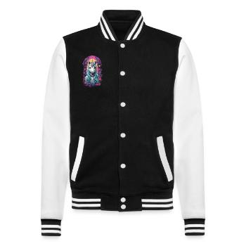 Pastel Gothic Kawaii Einhorn Streetwear Design - College-Sweatjacke - Schwarz/Weiß - Vorne - Nik (191cm) & Marisol (170cm)