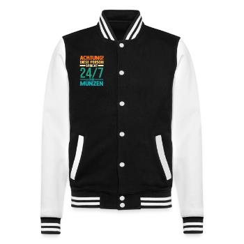 Numismatik Münzensammlung Münzensammler - College-Sweatjacke - Schwarz/Weiß - Vorne - Nik (191cm) & Marisol (170cm)