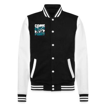 Come Fishy Fishy Fishy Fliegenfischer - College-Sweatjacke - Schwarz/Weiß - Vorne - Nik (191cm) & Marisol (170cm)