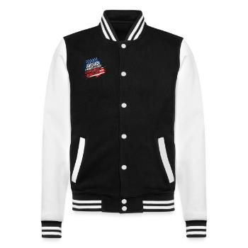 Amerika: Ein Land, das so großartig ist, dass die USA patriotisch sind - College-Sweatjacke - Schwarz/Weiß - Vorne - Nik (191cm) & Marisol (170cm)
