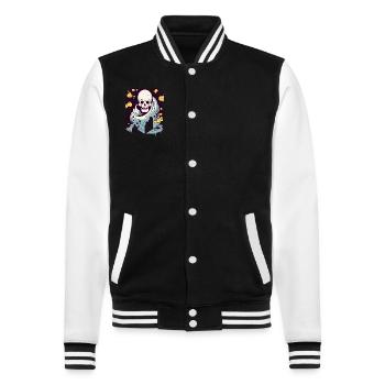 Interactive Color, Modern Industrial Skull - College Sweat Jacket - black/white - Front - Nik (191cm) & Marisol (170cm)