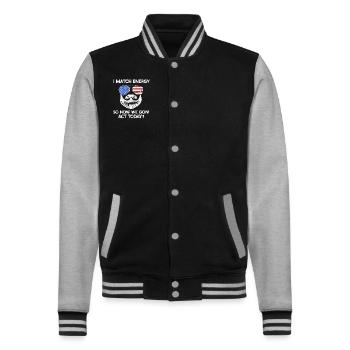 Ich matche Energie, also wie wir heute handeln werden - College-Sweatjacke - Schwarz/Grau meliert - Vorne - Nik (191cm) & Marisol (170cm)