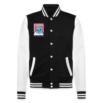 Miau und Jammern Katze - College-Sweatjacke - Schwarz/Weiß - Vorne - Nik (191cm) & Marisol (170cm)