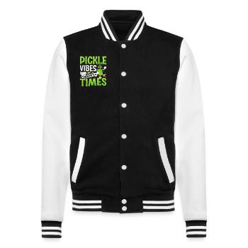 Pickle vibes happy times- Cucumber Tshirt - College Sweat Jacket - black/white - Front - Nik (191cm) & Marisol (170cm)