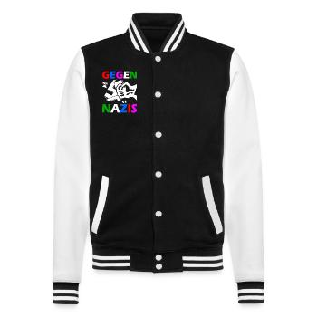 Gegen nazis faust - College-Sweatjacke - Schwarz/Weiß - Vorne - Nik (191cm) & Marisol (170cm)