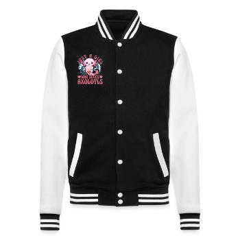 Nur ein Mädchen, das Axolotl liebt - College-Sweatjacke - Schwarz/Weiß - Vorne - Nik (191cm) & Marisol (170cm)