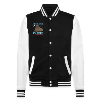 Walrus Walrus Gift - College Sweat Jacket - black/white - Front - Nik (191cm) & Marisol (170cm)