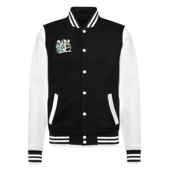 Lustiger Bowling-team-bowler-strike-bowling-club - College-Sweatjacke - Schwarz/Weiß - Vorne - Nik (191cm) & Marisol (170cm)