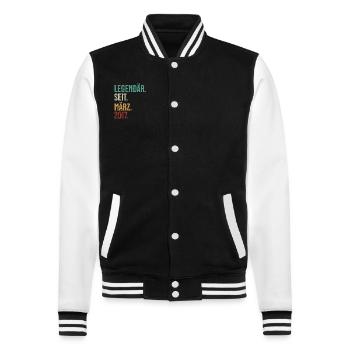 Legendär. Seit. März. 2017. Retro Birthday - College-Sweatjacke - Schwarz/Weiß - Vorne - Nik (191cm) & Marisol (170cm)