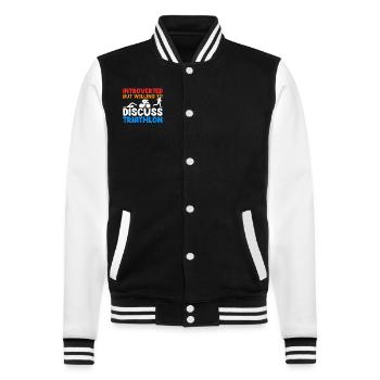 Triathlon Triathleten Triathlet Athleten Geschenk - College-Sweatjacke - Schwarz/Weiß - Vorne - Nik (191cm) & Marisol (170cm)