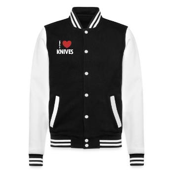 Ich liebe Messer Metzgermesser Restaurierungsmesser - College-Sweatjacke - Schwarz/Weiß - Vorne - Nik (191cm) & Marisol (170cm)