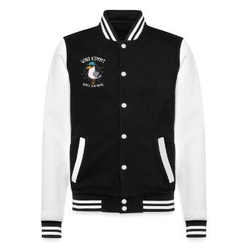 Wind Kommt Immer Von Vorne Möwe - College-Sweatjacke - Schwarz/Weiß - Vorne - Nik (191cm) & Marisol (170cm)