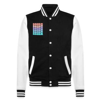 Vibrant Bauer Lettering Cool Retro Style - College-Sweatjacke - Schwarz/Weiß - Vorne - Nik (191cm) & Marisol (170cm)
