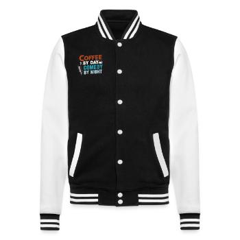 Coffee By Day Comedy By Night Comedian - College Sweat Jacket - black/white - Front - Nik (191cm) & Marisol (170cm)