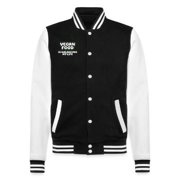 Veganes Essen bringt mein Leben in Einklang - College-Sweatjacke - Schwarz/Weiß - Vorne - Nik (191cm) & Marisol (170cm)