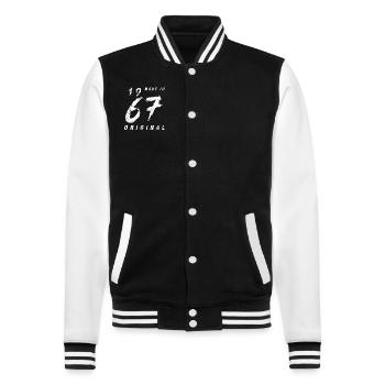 Made In 1967 Original Birthday Grunge Distressed - College Sweat Jacket - black/white - Front - Nik (191cm) & Marisol (170cm)
