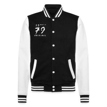 Made In 1979 Original Birthday Grunge Distressed - College Sweat Jacket - black/white - Front - Nik (191cm) & Marisol (170cm)