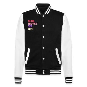 Valentinstag Beste Ehefrau Seit 2023 - College-Sweatjacke - Schwarz/Weiß - Vorne - Nik (191cm) & Marisol (170cm)