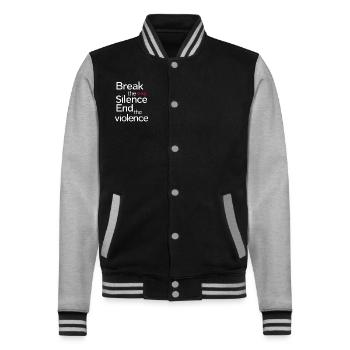 Sensibilisierung Für Häusliche Gewalt - College-Sweatjacke - Schwarz/Grau meliert - Vorne - Nik (191cm) & Marisol (170cm)