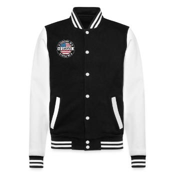 Jemand in Oregon liebt mich - College-Sweatjacke - Schwarz/Weiß - Vorne - Nik (191cm) & Marisol (170cm)