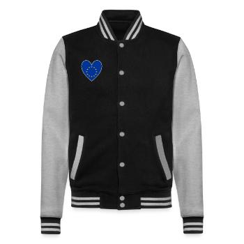 Drapeau de l’UE Cœur Europe Union européenne Euro - Veste Teddy - noir/gris chiné - Devant - Nik (191cm) & Marisol (170cm)