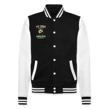 Mein Gehirn besteht zu 95% aus Origami Falten Eule Papierkranich - College-Sweatjacke - Schwarz/Weiß - Vorne - Nik (191cm) & Marisol (170cm)