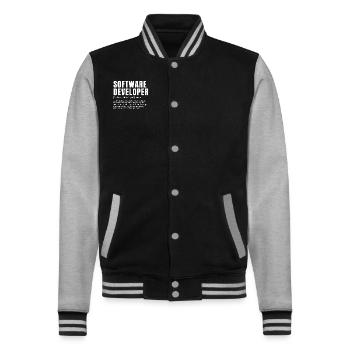 Funny Software Developer Occupation Definition Occ - College-Sweatjacke - Schwarz/Grau meliert - Vorne - Nik (191cm) & Marisol (170cm)