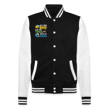 Helfen Sie mehr Bienen, pflanzen Sie mehr Bäume, reinigen Sie die Meere - College-Sweatjacke - Schwarz/Weiß - Vorne - Nik (191cm) & Marisol (170cm)