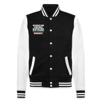 Du machst mir Keine Angst ich bin mit einer Bulgar - College-Sweatjacke - Schwarz/Weiß - Vorne - Nik (191cm) & Marisol (170cm)