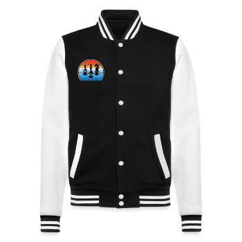 Retro Schachbrett Schachfigur Schachmatt Schach - College-Sweatjacke - Schwarz/Weiß - Vorne - Nik (191cm) & Marisol (170cm)