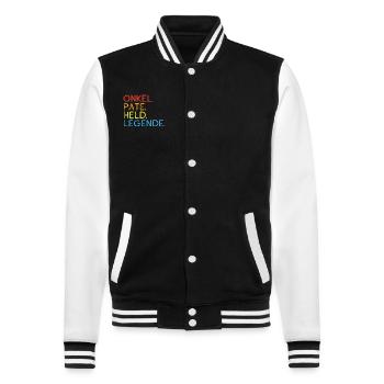 Bester Onkel - Pate - Held - Legende - Spruch - College-Sweatjacke - Schwarz/Weiß - Vorne - Nik (191cm) & Marisol (170cm)