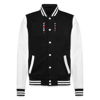 British King Coronation Charles England Flag - College Sweat Jacket - black/white - Front - Nik (191cm) & Marisol (170cm)