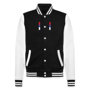 Belgrad - Hauptstadt mit GPS & Flagge - College-Sweatjacke - Schwarz/Weiß - Vorne - Nik (191cm) & Marisol (170cm)